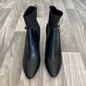 Cole Haan Camille Ankle Sock Bootie Black Leather Knit Grand.OS Water-Resistant